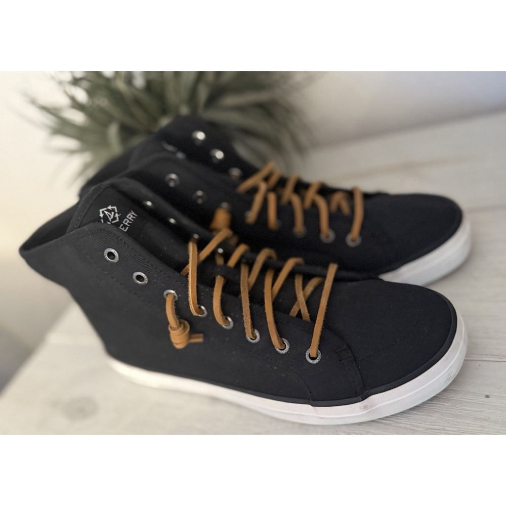 Sperry Top Sider Crest Black High Top Sneakers Size 10 Women Canvas Worn Once